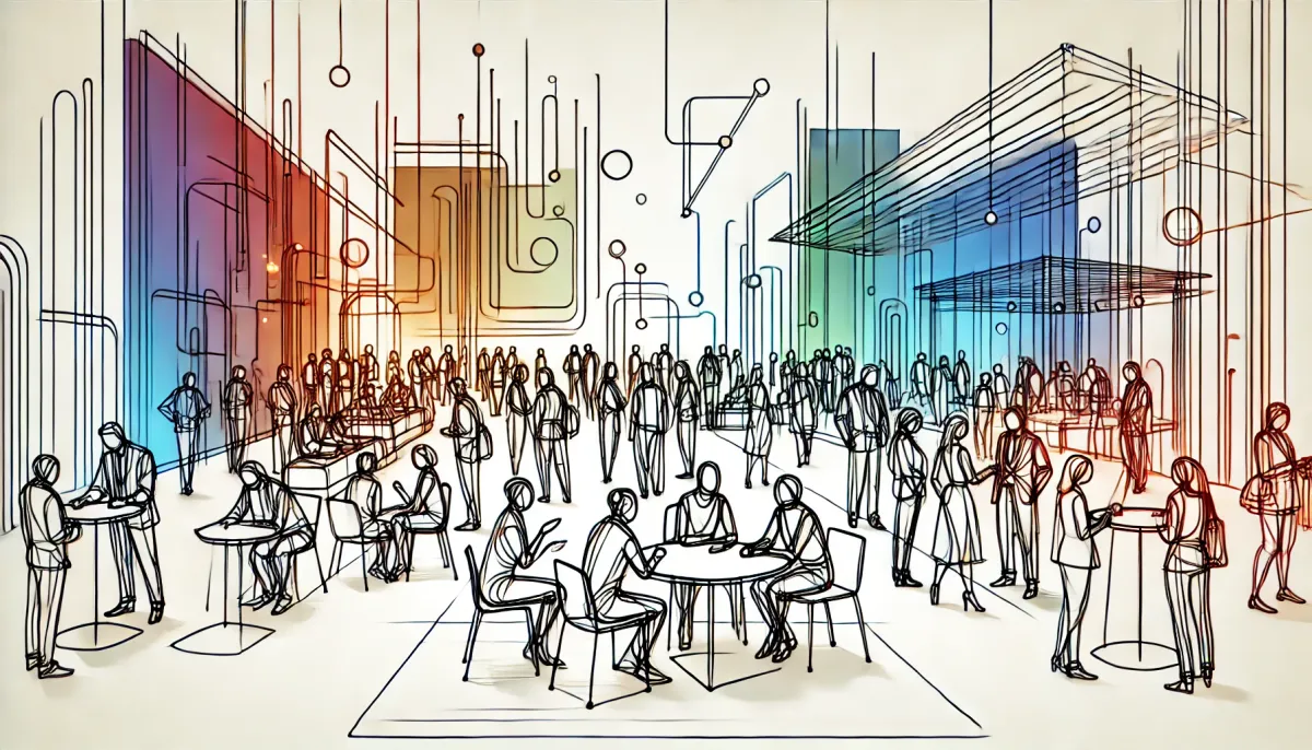 Ilustración de personas haciendo networking en un evento